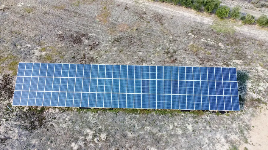 A ground-mounted array seen straight down from a drone